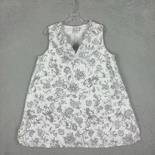 Match Point Linen Dress Women’s XL White Floral Cowl Neck Tunic Swing Pockets