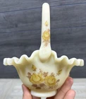 FENTON CUSTARD BASKET HAND PAINTED & SIGNED YELLOW VINTAGE Ruffled Tan Candy