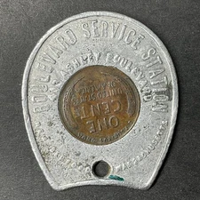 Cleveland Service Station Luck Penny Encased Coin 1948-S Wheat Cent Horseshoe