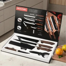 6 Pcs Kitchen Knives Set W/ Giftbox High Carbon Stainless Steel Forged Knife Set