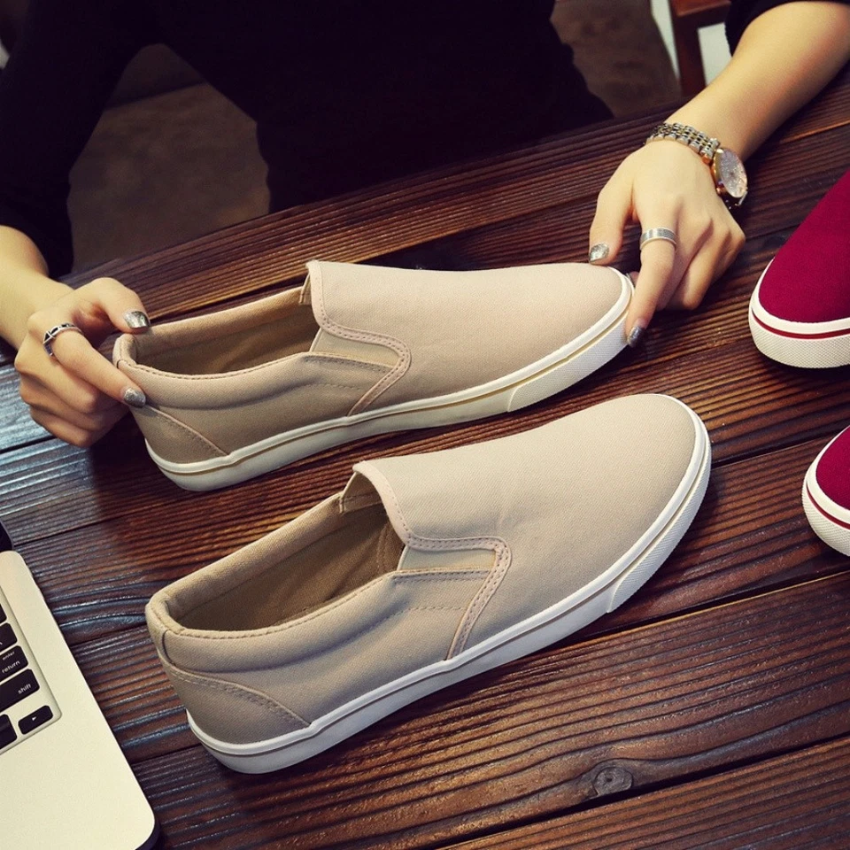 Herren Damen Segeltuchschuhe Slip-on Canvas Sneakers Stoffschuhe Leinenschuhe - Bild 4 von 4