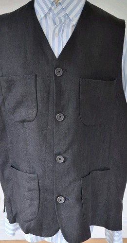 Daks, DAKS Studio Mens 100% Linen Waistcoat Size 40 Black 4 Pocket Gilet Vintage