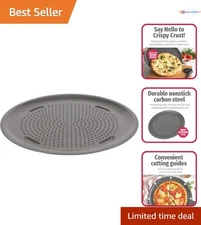 14-Inch Nonstick Carbon Steel Pizza Pan with Cutting Guides and Perforations
