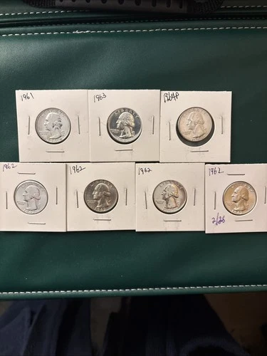 Washington Quarters 7 Coin Lot Uncirculated 90% silver