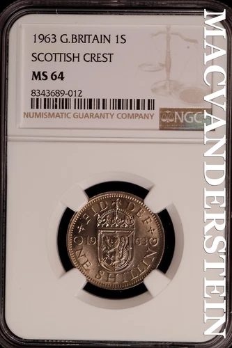 Great Britian:1963 Scottish Crest Shilling-NGC MS 64 Brilliant Unc #SLG204