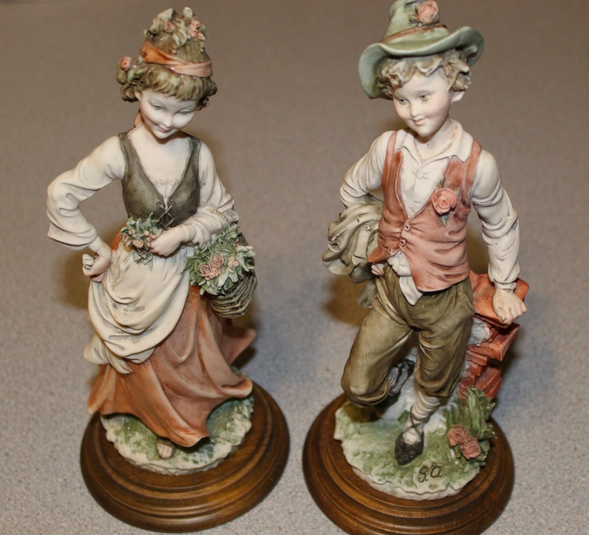 Giuseppe Armani Country Girl & Boy Capodimonte Flower Basket