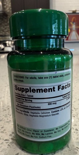 Puritan's Pride Chromium Picolinate 800 mcg Yeast Free - 90 Tablets Brand NEW - Picture 3 of 3