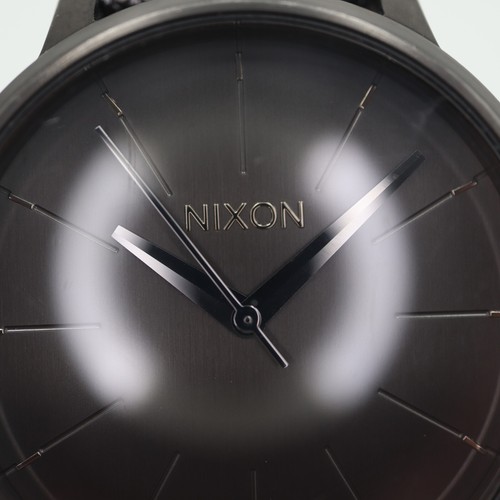 Nixon The Kensington Watch 37mm Gunmetal Black Silver Leather Strap New Battery - Picture 6 of 16