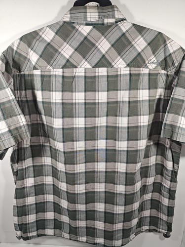 Cabelas Button Down Men's Size XL Short Sleeve Green Plaid Pocket Shirt - Picture 5 of 6