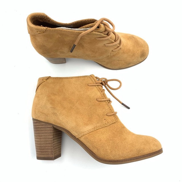 Toms Womens Ankle Boots Lunata Beige Tan Suede Block Heel Lace Up High 6 New | eBay