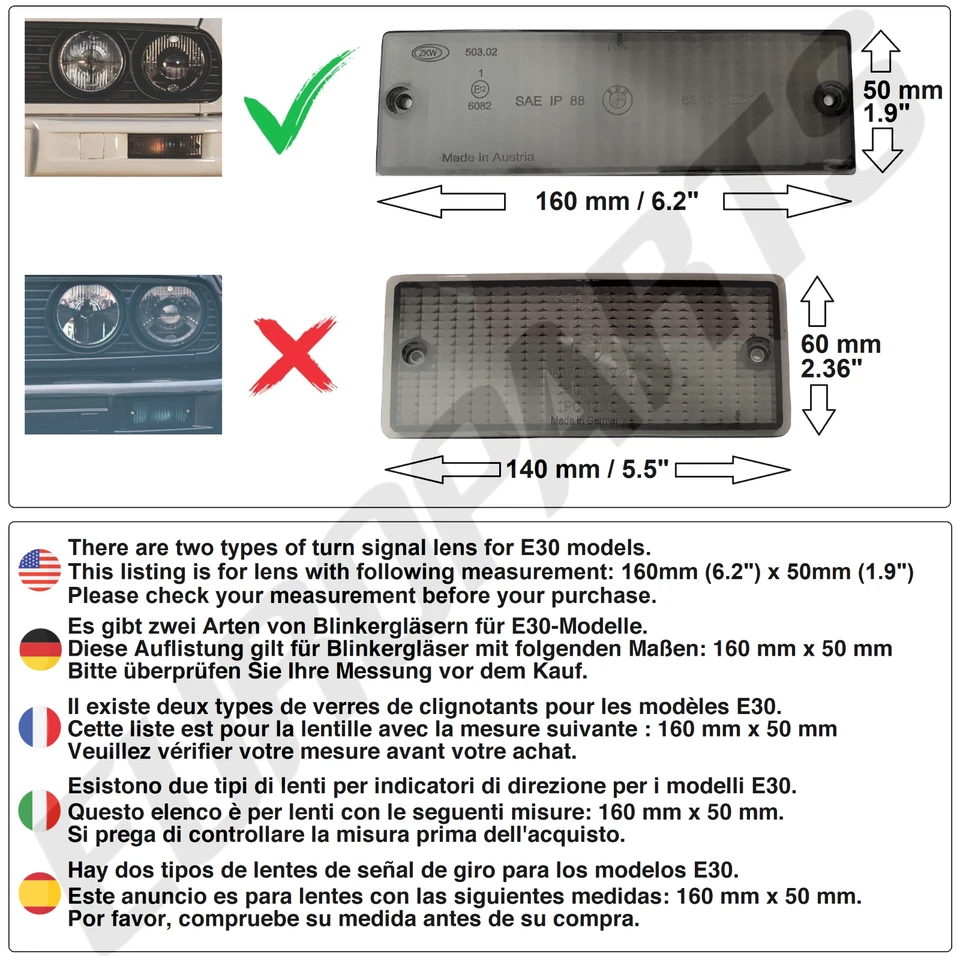 Juego de lentes intermitentes de señal de giro de humo modelo tardío BMW E30 1989-1993 genuino BMW Foto 2 de 4