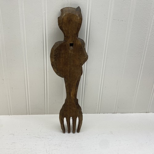 Forchetta vintage Don Chisciotte Sancho Panza in legno intagliato a mano - Foto 5 di 7