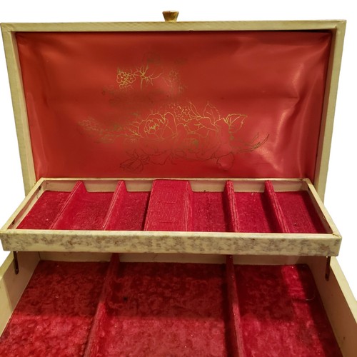 ¿Farrington vintage años 50? Caja de joyas en niveles forrada de terciopelo rojo de mediados de siglo 5x12 - Imagen 3 de 7