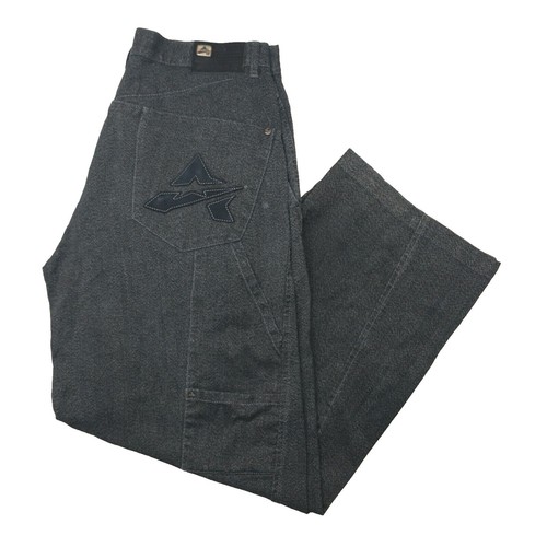 AVIREX Jeans 42x34 Blue Denim Embroidered Pocket Wide Leg Baggy 
