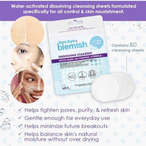 Bye Bye Blemish Water Activated Dissolving Cleanser Case Of 24, 50 Sheets Each. - Picture 4 of 8