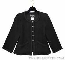  5,650 CHANEL Black Satin Braid Trim Boucle JACKET  FR 38 40 / US 4 6  EUC