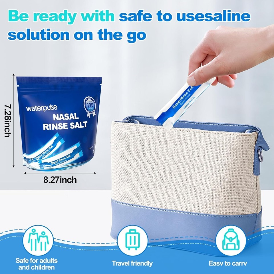 120 Saline Packets,Sinus Rinsing Packets for Neti Pot Salt