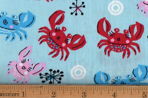Divertida tela cangrejos algodón por yarda 59" ancho azul rosa rojo negro blanco #FA58 - Imagen 2 de 2