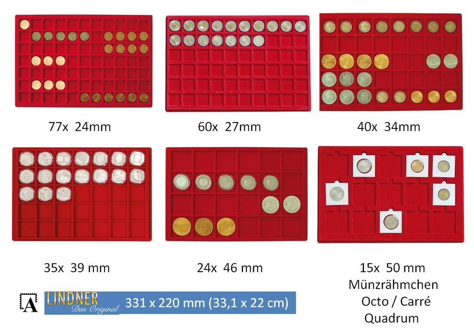 SAFE Lindner Münzen Tableau Einsätze Variante aussuch. Münztableau 33,1 x 22,0 cm ROT