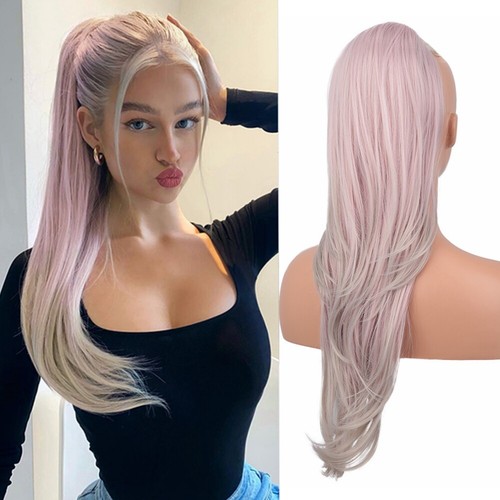 26" Drawstring Ponytail for Black Women Synthetic Straight Wavy Ponytail Layered - Picture 2 of 26