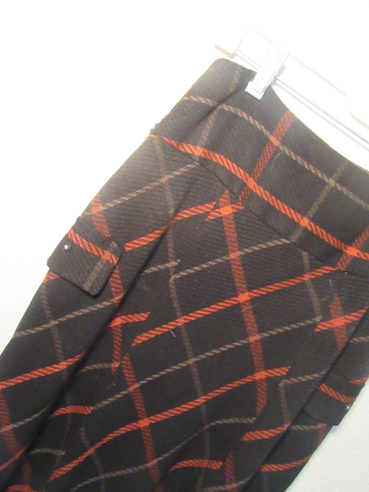 Falda larga a cuadros de lana NY vintage con bolsillos laterales, flecos talla 6 Foto 3 de 4