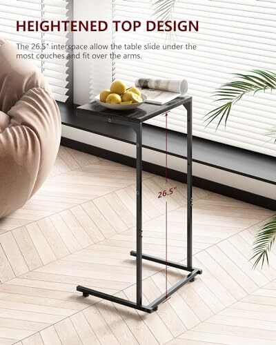 C Shaped End Table with Charging Station, Small Side Table for 1 Deep Gray - Picture 7 of 7