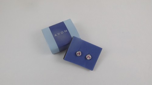 Vintage Avon "Pink Ice" Earrings - Pink & White Rhinestone w/ Silver Tone - Picture 2 of 11