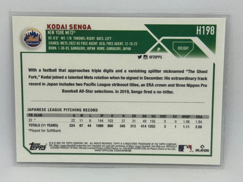 Kodai Senga Rookie 2023 Topps Holiday Baseball # H198 - Picture 2 of 2