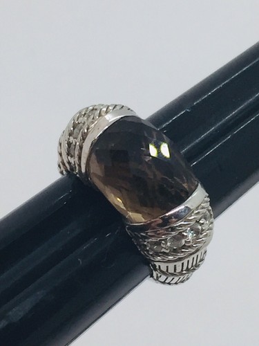 Judith Ripka Sterling Silver Smoky Quartz & CZ Ring Size 6 - Picture 4 of 6