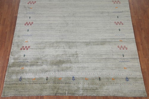 Little Character/ Animal Green Gabbeh Area Rug 8'x10' Handmade Dining Room Rug - Picture 5 of 12