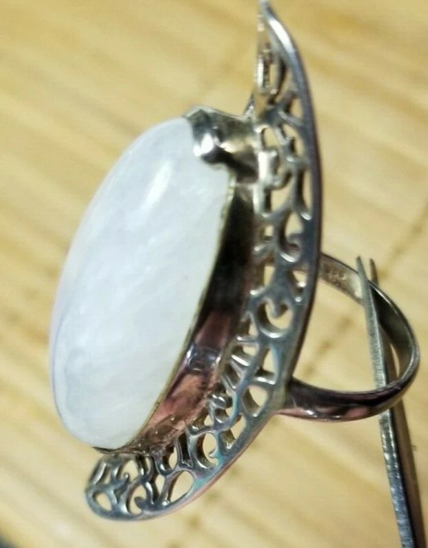 Anillo Arya 925 Plata Esterlina Ovalado Arco Iris Piedra Lunar Vintage Talla EE. UU. 9 Hecho a Mano Foto 2 de 4