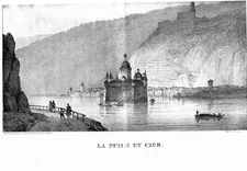 1825 VILLENEUVE HOWEN, Litho ENGELMANN "Little Pfalz and Caub" Rhine Germany