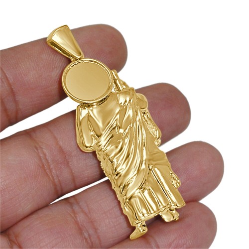 Genuine Diamond Saint Jude San Judas Tadeo Charm 1OK Gold Finish Pendent  2.75'' - Foto 6 di 14
