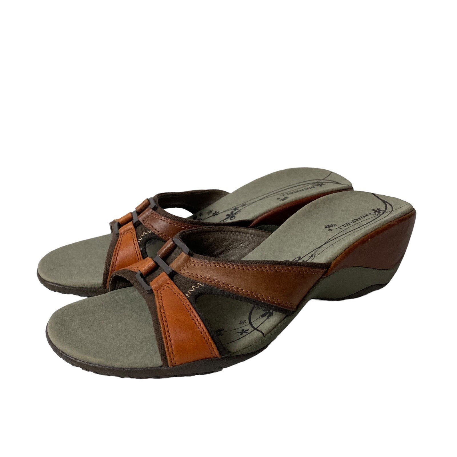 Suola slip on vibram da donna marrone rugiada tacco a zeppa arancione Merrell taglia 9