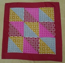 Vintage 1960's Burmel scarf, 26" square, acetate, red  gray geometric pattern