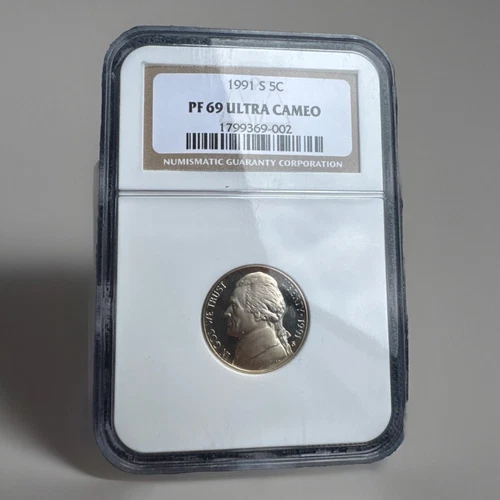 1991-S 5c PF69 Ultra Cameo NGC Graded Certified Jefferson Nickel