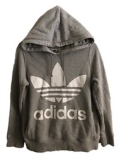 Adidas Sweater/Hooded Sweatshirt Gray White Trefoil Hoodie Woman  s Small