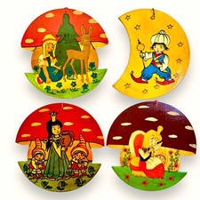 Vintage Fliegenpilzh&auml;user: 1960er M&auml;rchen-Holzbilder 20cm DDR Kunstgewerbe, Deko