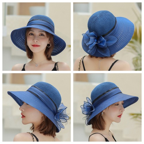 Women Fascinator Hats Wedding Party Hat Organza Hat Flower Headwear Summer Beach - Picture 12 of 19