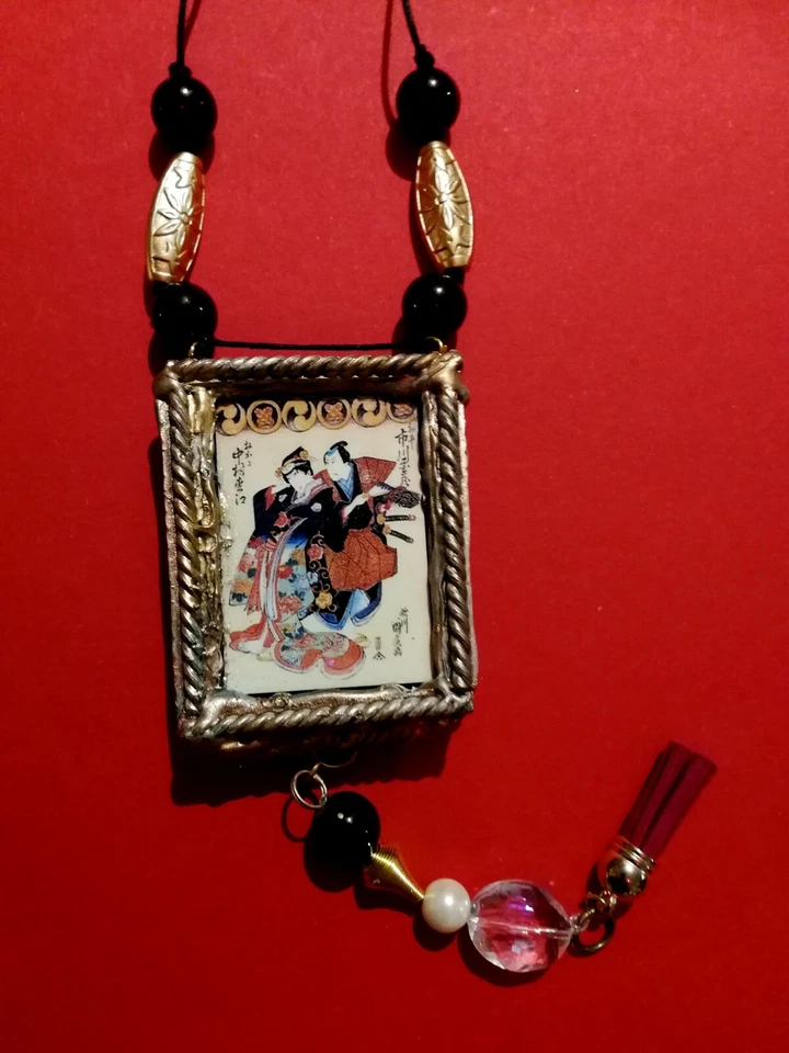 Collar Colgante Joyería Amuleto Asiático Talismán Oriental Antiguo Samurai Japonés Foto 3 de 4