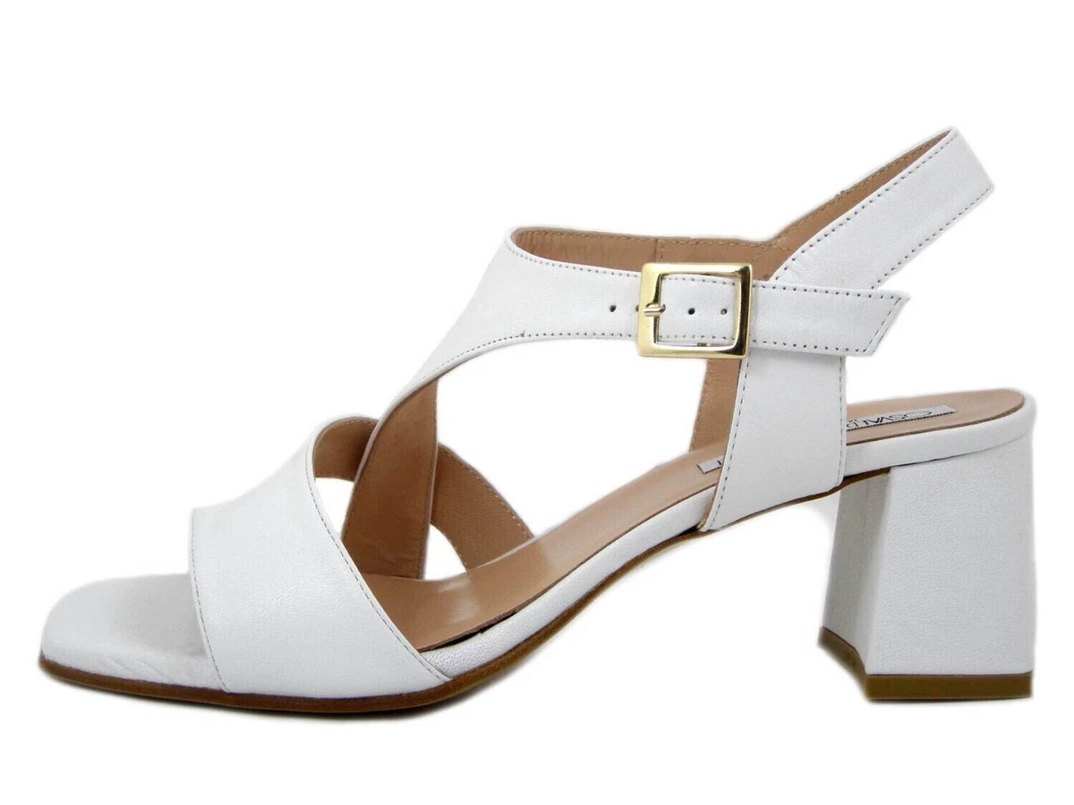 Sandali Donna Bianchi in Pelle Bianco Tacco Medio 6 cm Made in Italy