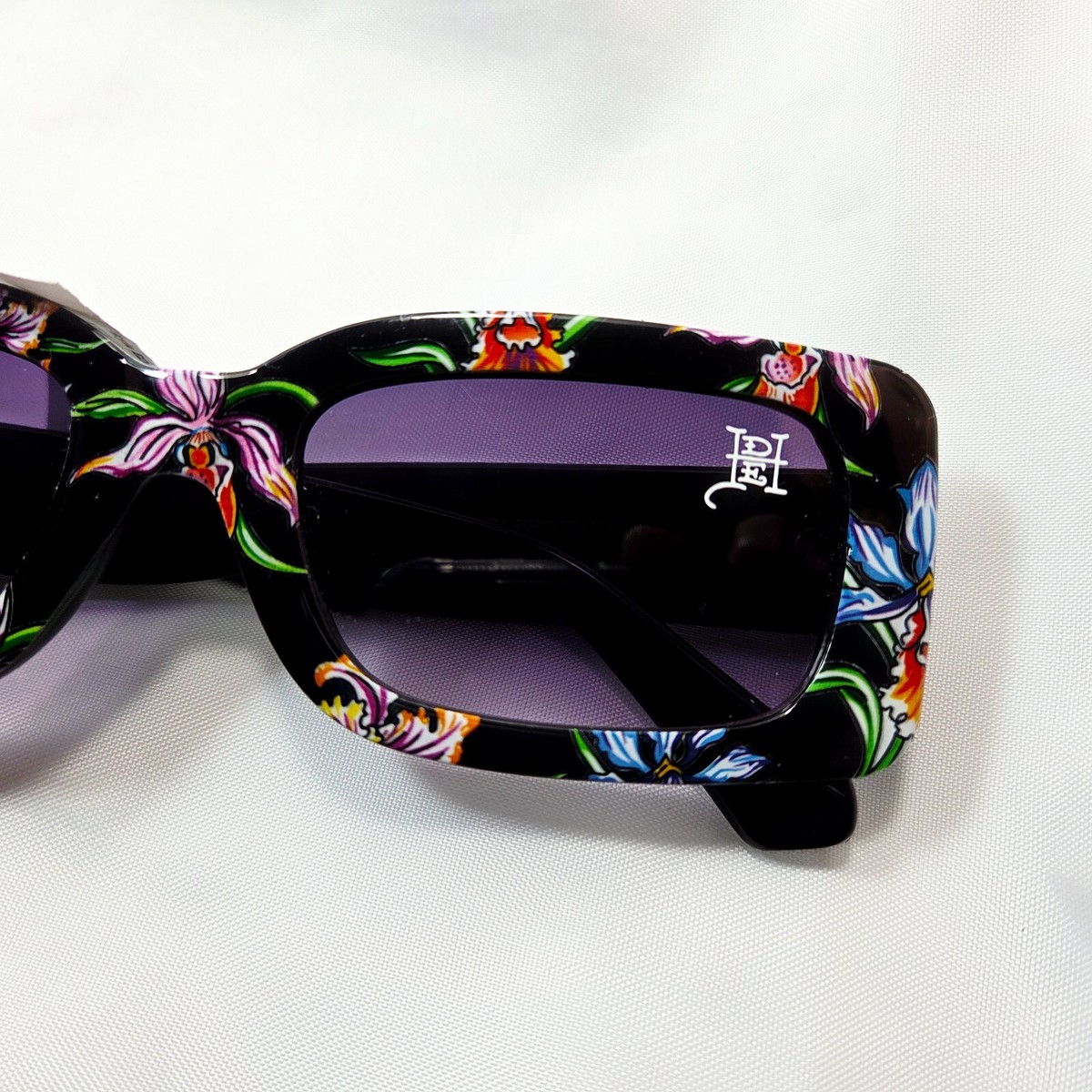 New Original ED HARDY Sunglasses Slim Rectangle Floral 