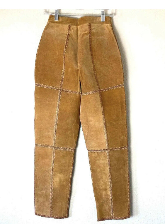 S.M.H Vintage Brown Suede Leather Patchwork Pants Size S.M.H Vintage Brown Suede Leather Patchwork Pants Size