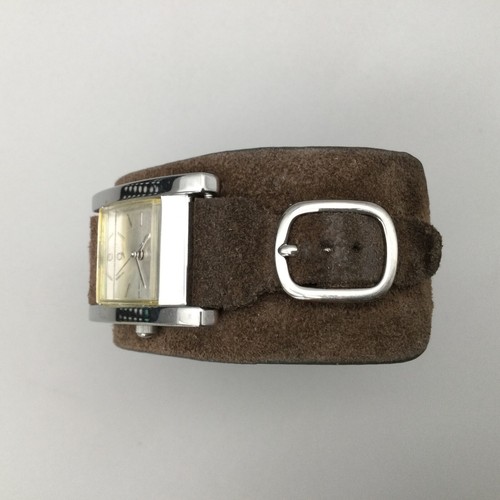 Guess Tank Watch Women Silver Tone Square Brown Leather Cuff Band New Battery - Picture 4 of 17