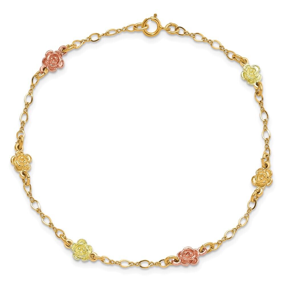 10k Tri-color Gold Black Hills Roses Bracelet 2.98g L-7.5in 10k Tri-color Gold Black Hills Roses Bracelet 2.98g L-7.5in