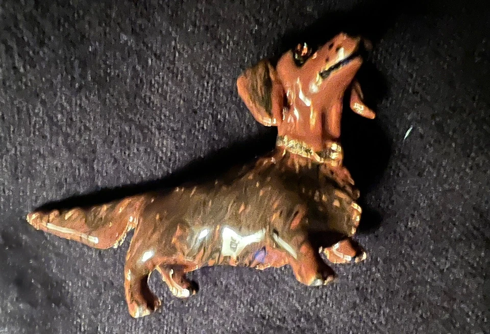 Broche Erwin Pearl Dachshund Esmalte Rojo/Marrón Pelo Largo Ojos Joyas, De Colección Foto 2 de 4