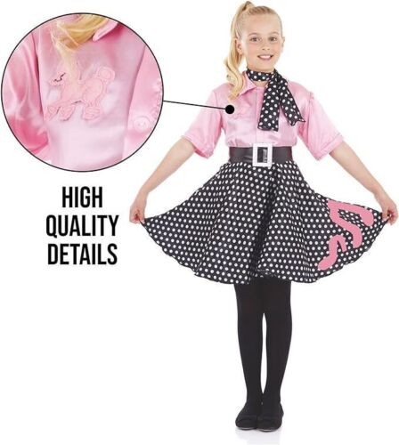 Girls 50s Pink Poodle Dress Kids 1950s Rock N Roll Dancer Costume Halloween - Picture 4 of 5