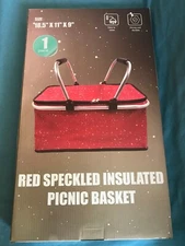 New Red & White Speckled Portable Insulated Collapsible Picnic Basket