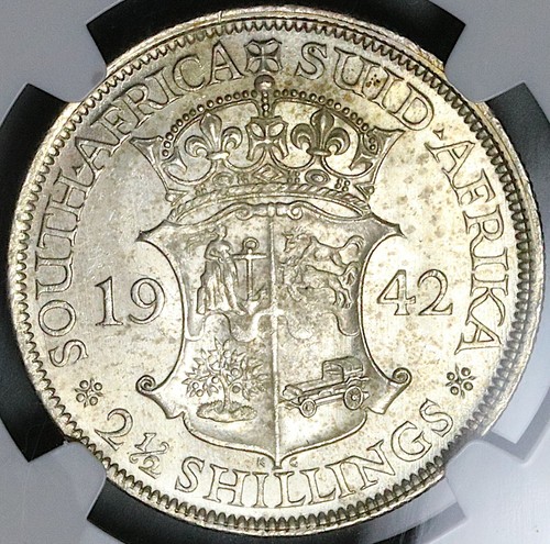 1942 NGC MS 63 South Africa 2.5 Shillings George VI Silver Coin (24082604C)