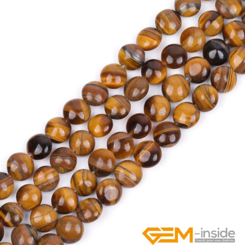 Natural Yellow Tiger's Eye Gemstone Coin Loose Beads For Jewelry Making 15" DIY - Picture 8 of 24